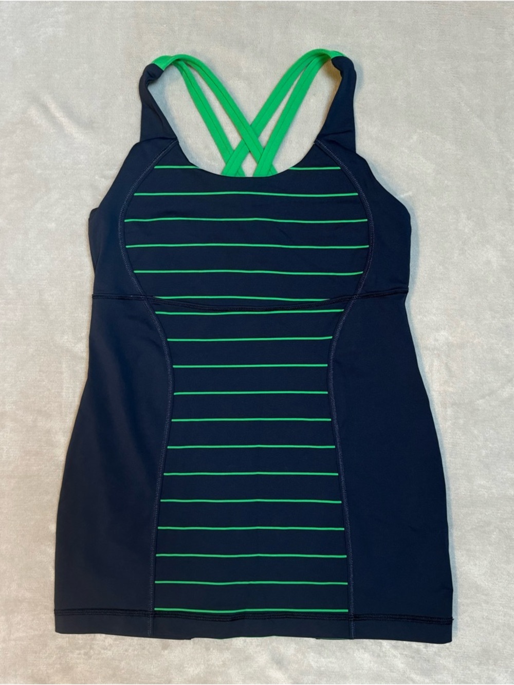 lululemon athletica Navy and Bright Green Striped Tank Top
